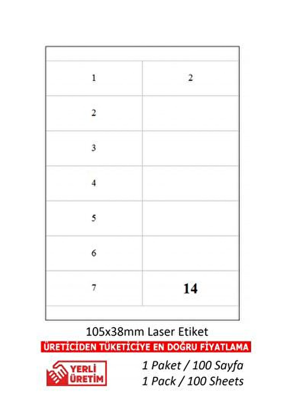 A1Etiket Tw-2512 Ebat 105 x 46 mm Lazer Etiket  A4 Sayfada 12 Etiket